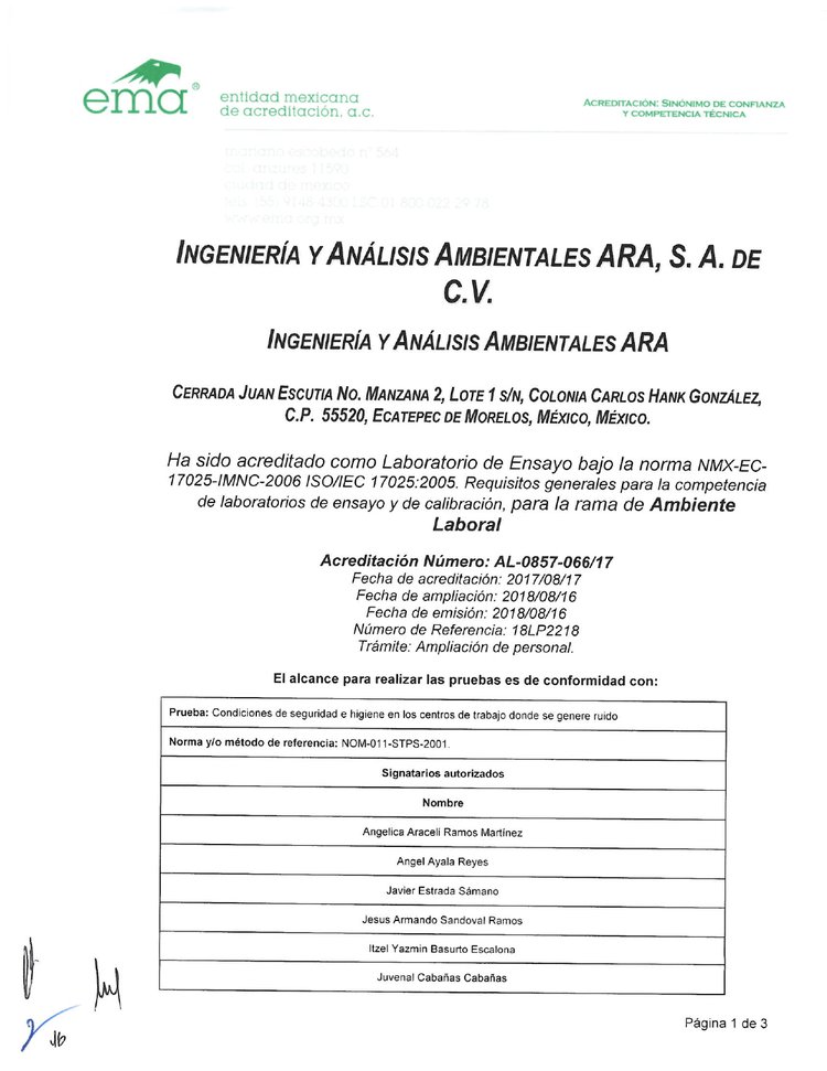 Acreditación EMA — Ambiente Laboral (AL-0857-066/17)